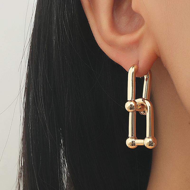 Hoop & Huggie Punk Thick Link U-Shape Lock Buckle Earrings For Women Gold Color Creative Fine Jewelry Prevent AllergyHoop
