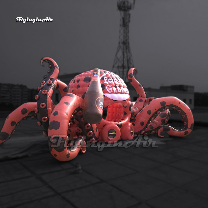 Outdoor Large Inflatable Drinking Octopus Model Advertising Cartoon Animal Mascot Balloon Blow Up Octopus With Beer Bottle For Bar And Pub Event