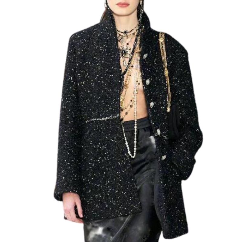 women girls vintage long tweed designer blazer peacoat tailored jacket coat 2022 milan runway brand luxury designer dress sequins tops suit with letters buttons, Multi
women girls vintage long tweed designer blazer peacoat tailored jacket coat 2022 milan runway brand luxury designer dress sequins tops suit with letters buttons, Multi
