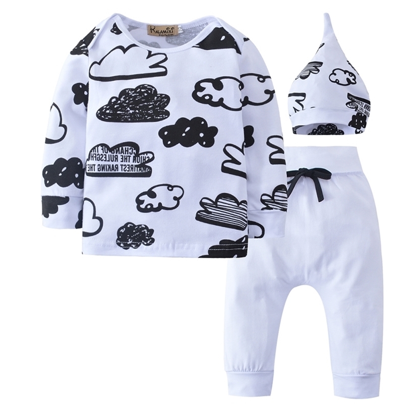 Baby Boy Clothes Set Autumn Style born Infant Cartoon Cloud Top Pants Hat Born Baby Boys Girls Outfits Kids Clothes Suit LJ201223