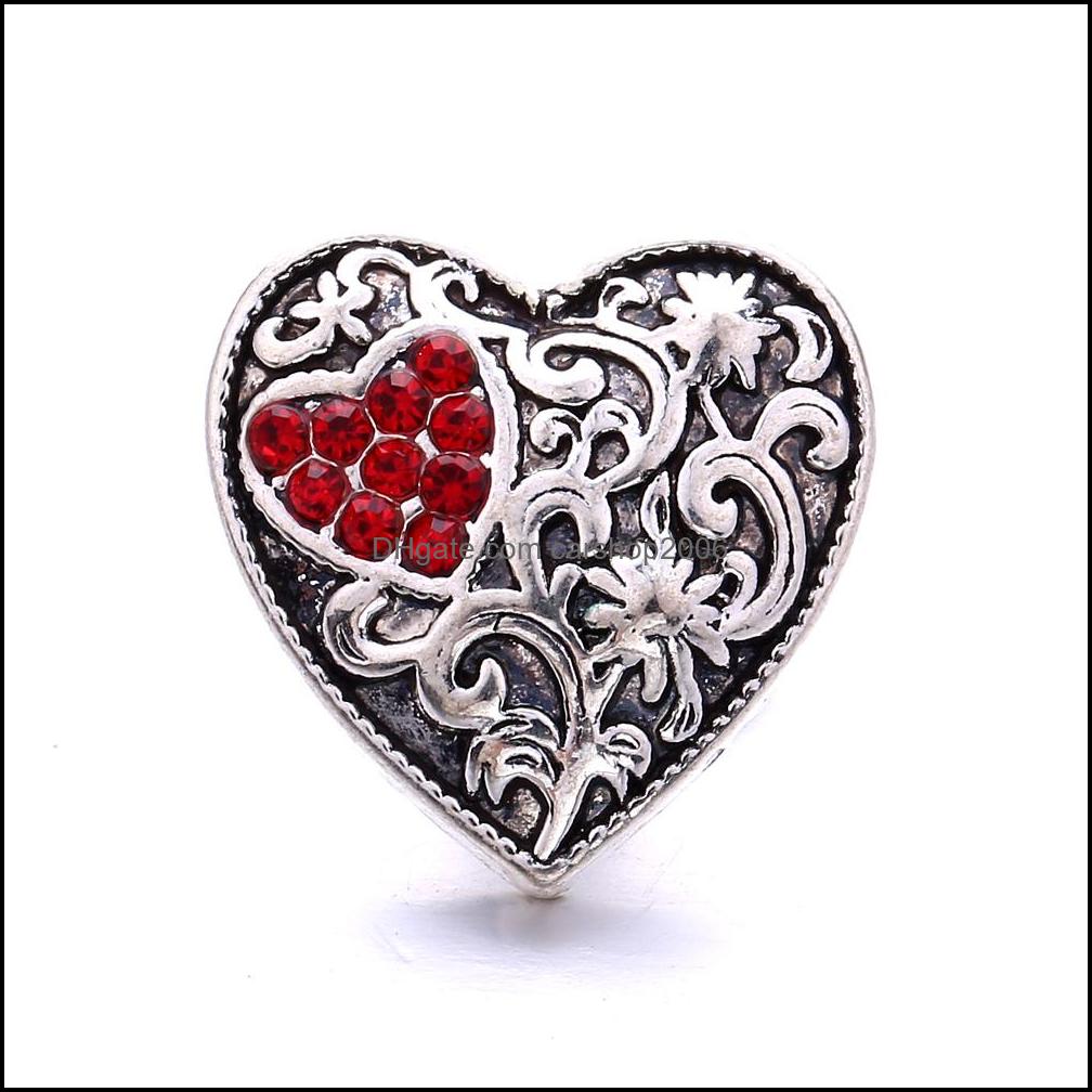 Charms Heart Love Rhinestone Snap Button Women Jewelry Findings 18Mm Metal Snaps Buttons Diy Bracelet Jewellery Wholesal Dhseller2010 Dhv0D