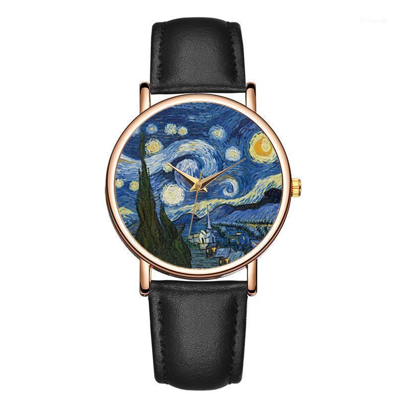 Wristwatches Fashion Women Watch Top Brand Van Gogh's Starry Sky Men Watches Leather Strap Quartz Clock Couple Gift HombreWristwatches W, Black
Wristwatches Fashion Women Watch Top Brand Van Gogh's Starry Sky Men Watches Leather Strap Quartz Clock Couple Gift HombreWristwatches W, Black