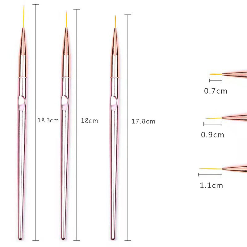 3 Pieces Of Acrylic French Striped Nail Art Eyeliner Brush Set 3D Nail Art Ultra-fine Line Drawing Pen UV Gel Brush Painting Tool Herramienta De Punte