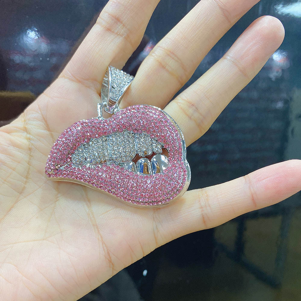 Lips Cubic Zirconia Pendant Necklaces Iced Out Tennis Cuban Chain Rapper Mens Hip Hop Jewelry Necklace Bracelets Gold Silver Miami Hiphop ALIN0007