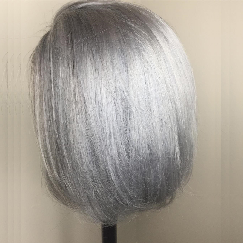 Short Bob Grey 13x4 perruque Lace front Human Hair Wigs Brazilian Remy Pre Plucked 150% Transparent Free Part Wig