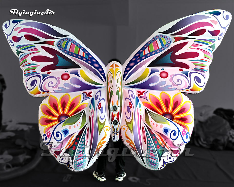 Walking LED Inflatable Butterfly Wing Parade Performance Costume White Lighting Blow Up Butterfly Suit For Carnival Party Show