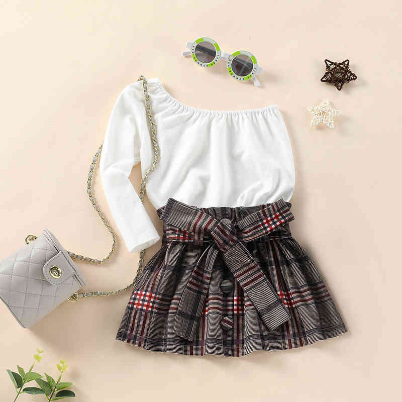 Citgeett Autumn Kids Girls Outfits Suit Fashion One-Shoulder Long Sleeve Tops And Plaid Bandage Short Skirt Spring Clothes J220712
Citgeett Autumn Kids Girls Outfits Suit Fashion One-Shoulder Long Sleeve Tops And Plaid Bandage Short Skirt Spring Clothes J220712