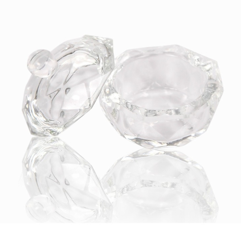 other items Nail Art Acrylic Crystal Glass Dish Bowl Cup with Cap Liquid Glitter Powder Jar container round