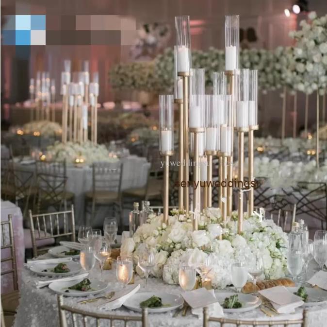 Wedding party Backdrop stick 12 heads candelabra wedding aisle decor Gold Tall event table centerpieces for wedding stands