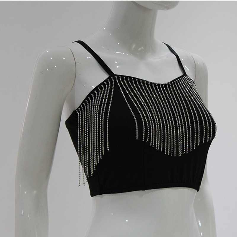 Women Fashion Sexy Tassel Corset Camisole Female Patchwork Vest Short Tops Sleeveless Skinny Clubwear Crop 220325