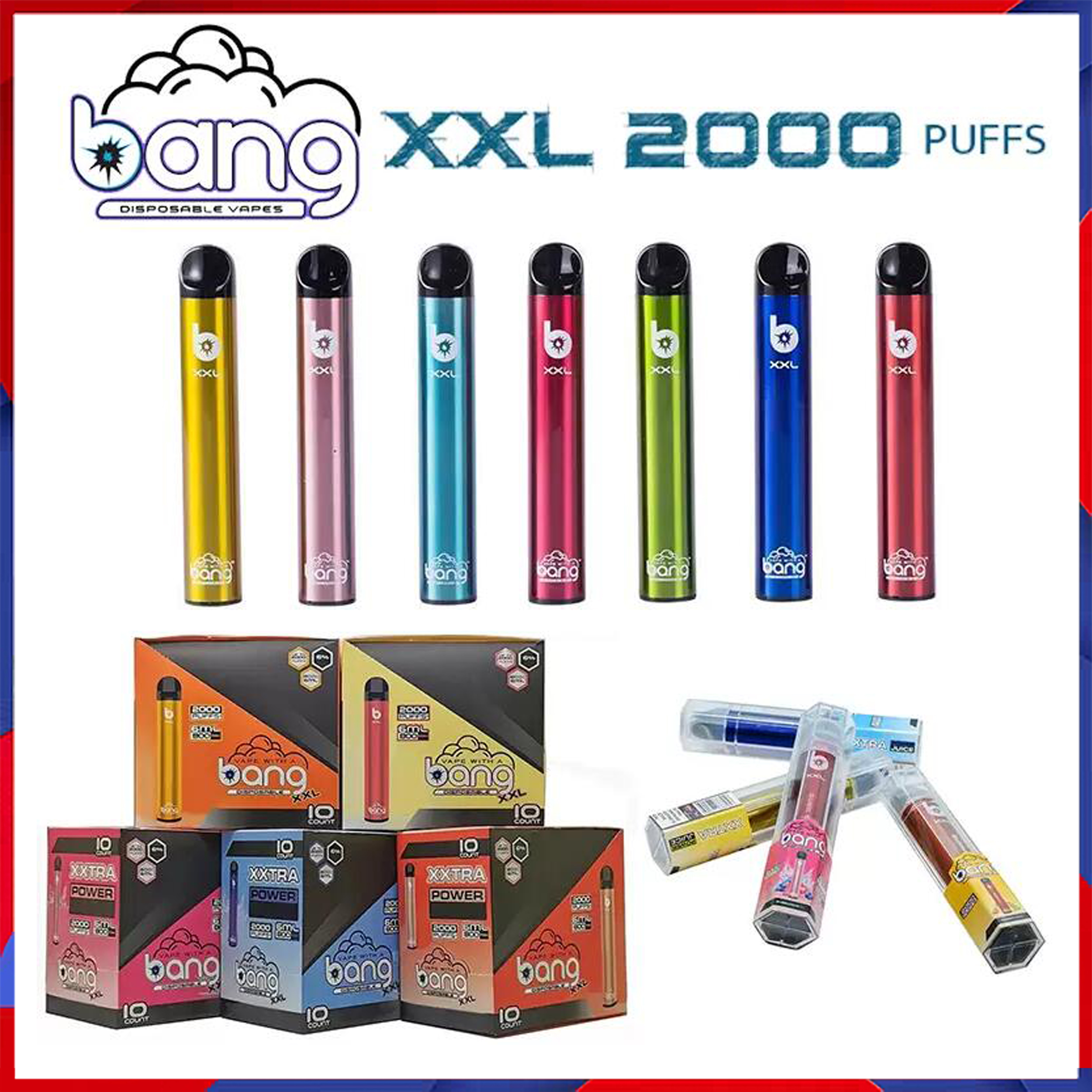Bang XXL XXtra Disaposable Cigarettes Vape Pen Price 2000 Puffs 6.0ml 5% Capacity Free 800mah Battery 24 colours Vs Air Bar Max Elux Legend
Bang XXL XXtra Disaposable Cigarettes Vape Pen Price 2000 Puffs 6.0ml 5% Capacity Free 800mah Battery 24 colours Vs Air Bar Max Elux Legend