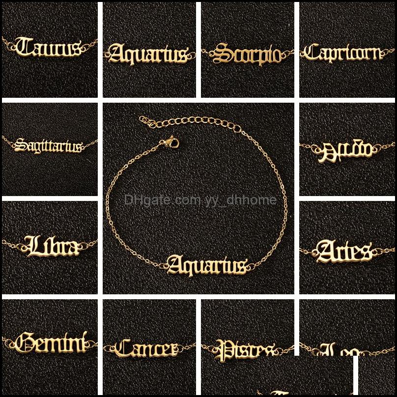 Anklets Wholesale Zodiac Sign Punk Charm 12 Constellation Classic Letter Ankle Bracelet Stainless Steel Jewelry Women Gift D Yydhhome Dhipj
Anklets Wholesale Zodiac Sign Punk Charm 12 Constellation Classic Letter Ankle Bracelet Stainless Steel Jewelry Women Gift D Yydhhome Dhipj