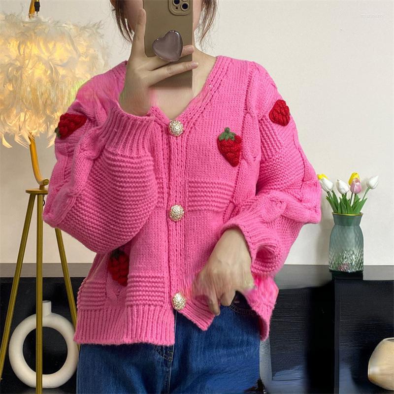 Women's Knits & Tees Design Strawberry 3D Hook Flower Long Sleeve Knitted Coat V-neck Exquisite Buttons Sweaters Women 2022 Fall Winter Chic, Pink
Women's Knits & Tees Design Strawberry 3D Hook Flower Long Sleeve Knitted Coat V-neck Exquisite Buttons Sweaters Women 2022 Fall Winter Chic, Pink