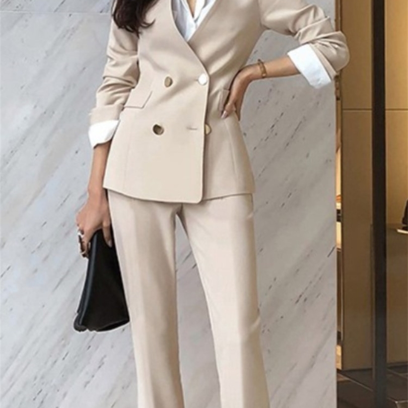 Spring And Autumn Women's Office Suit VNeck Green TwoPiece Sets Female Blazer Girly Elegant Temperament Pantsuit Setup Ladies 220812