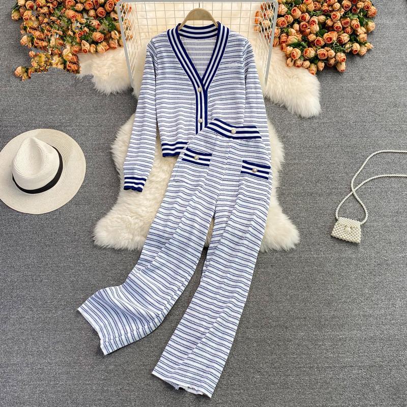 Women's Two Piece Pants Knitted Sweater Coat Pant Set Women Autumn Winter V-Neck Blue Striped Pieces Tracksuit High Street Brand Designer Ou, White
Women's Two Piece Pants Knitted Sweater Coat Pant Set Women Autumn Winter V-Neck Blue Striped Pieces Tracksuit High Street Brand Designer Ou, White