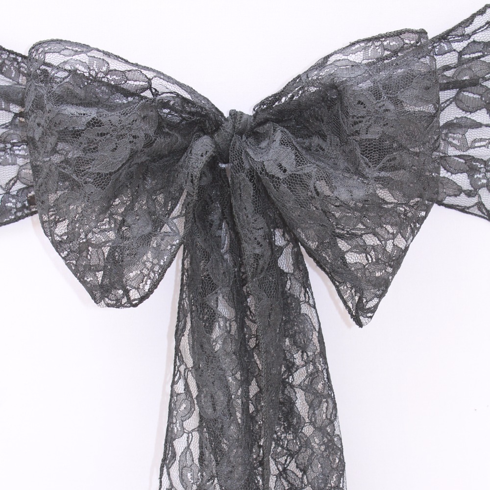 Chair Covers Elegant Lace Flower Chair Sashes 15x275cm White Black Beige Chairs Bow Ties for Banquet Wedding Party Cover Decoration