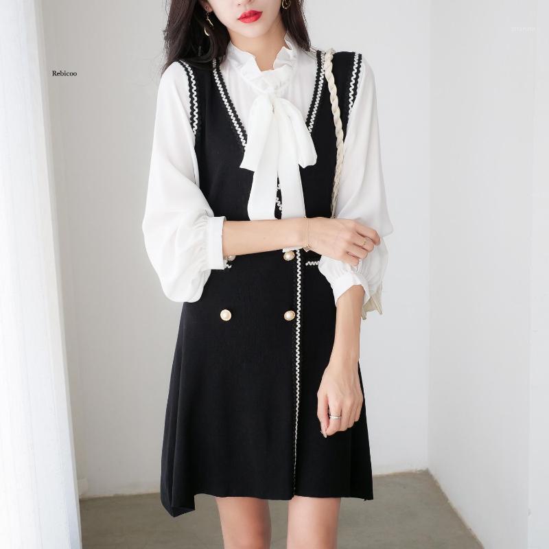Casual Dresses Femme Black Chiffon Fake Two Piece Women V-neck Autumn Ropa Mujer Clothes Midi Dress
Casual Dresses Femme Black Chiffon Fake Two Piece Women V-neck Autumn Ropa Mujer Clothes Midi Dress