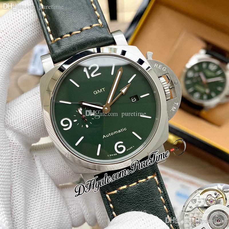 V7F 45mm GMT A23j Automatic Mens Watch Steel Case Green Dial White Stick Number Markers Black Leather Strap Brown Line 6 Styles Watches Puretime F06a1, Customized waterproof service
V7F 45mm GMT A23j Automatic Mens Watch Steel Case Green Dial White Stick Number Markers Black Leather Strap Brown Line 6 Styles Watches Puretime F06a1, Customized waterproof service