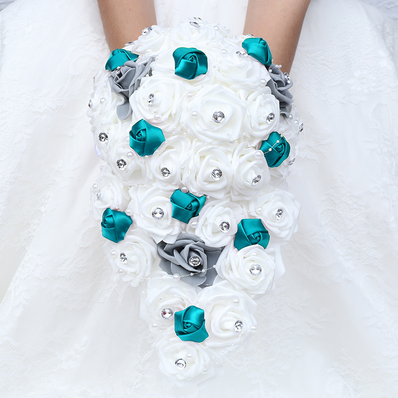 Big Long Waterfall New Wedding Bouquets for Bride and Bridesmaid PE Rose Rhinestones Hand Flower Party Wedding Decoration