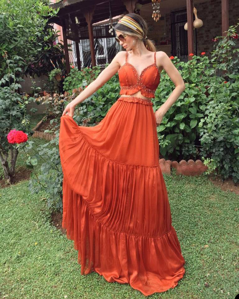 Orange Charming Evening Dresses Two Pieces Organza Custom Made Sleeveless Spaghetti V-Neck Party Prom Dress Robe de mariée