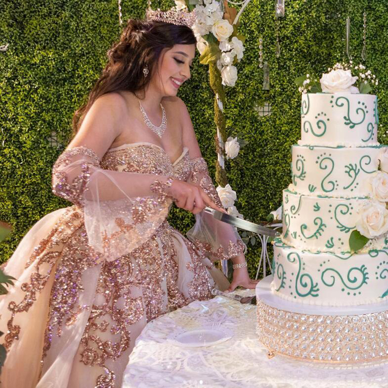 Rose Gold Sequin Quinceanera Dresses 2022 Sweetheart Bead Plus Size Corset Prom Dress Ruffle Ball Gown Luxury Vestido De 15 Anos Sweet 16 Dress Robes 
