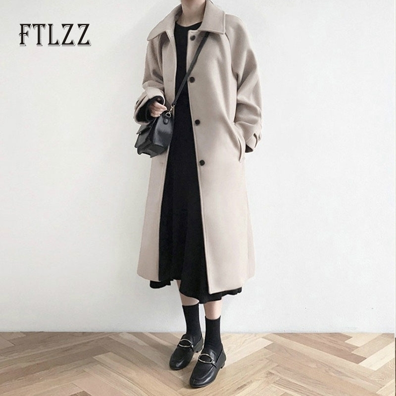 Women Korean Woolen Coat Fashion Autumn Single Breasted Turndown Collar Long Wool Coat Ladies Clothes Abrigo Mujer 201102
Women Korean Woolen Coat Fashion Autumn Single Breasted Turndown Collar Long Wool Coat Ladies Clothes Abrigo Mujer 201102
