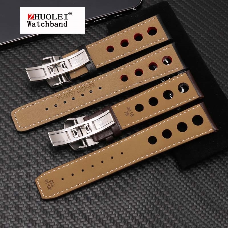 Watchband 20mm Genuine Leather Strap for PRS516 Mens Watches Band with Butterfly Clasp Black Brown Soft Cowhide Belt 220706