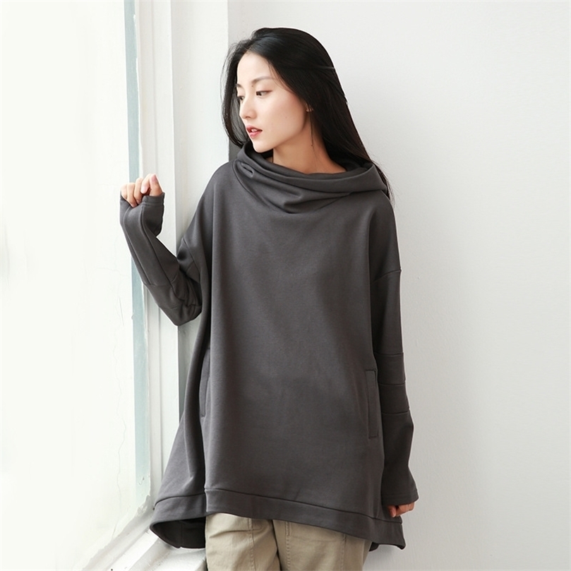 Johnature Oversized Hoodie Casual Women Clothes Autumn Pullovers Cotton Full Sleeve Loose All-match Women Hoodies 201203