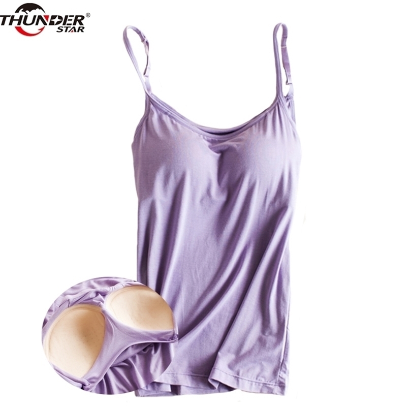Padded Bra Tank Top Women Modal Spaghetti Strap Camisole with built in bra Solid Cami female s Vest Fitness Clothing 220325