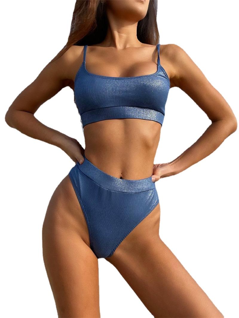 Women's Swimwear Bikini 2022 Sexy Women Solid Shining Velvet High Waist Swimsuit Beach Sport Set Bathing Suit Taille HauteWomen's