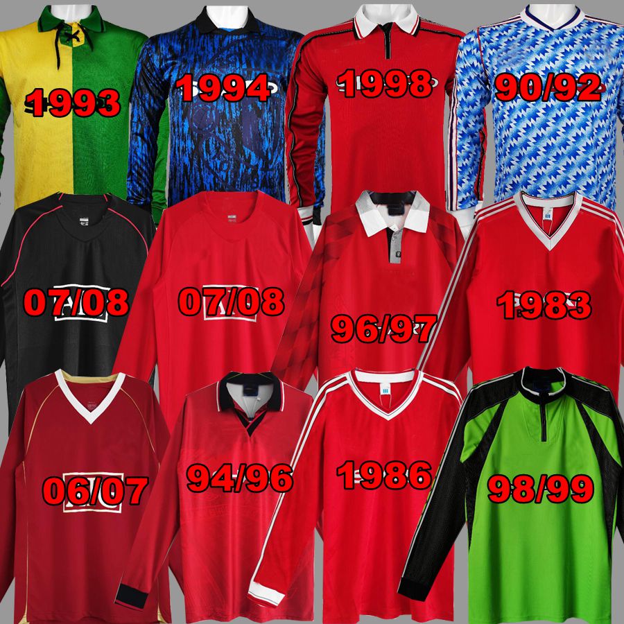 S-XXL long soccer jerseys 06 07 08 90 92 94 96 1983 19861993 1996 1998 1999 Giggs ROONEY SCHOLES CANTONA KEANE Solskjaer retro Jerseys
