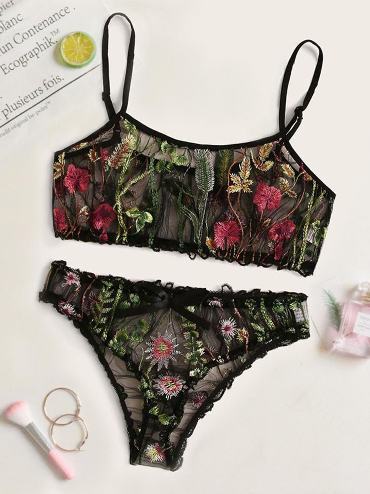 Bras Sets Fashion Bra Set Women's Sexy Embroidery Lingerie Wire Free Transparent Embroidered Mesh Sheer SetBras, Black
Bras Sets Fashion Bra Set Women's Sexy Embroidery Lingerie Wire Free Transparent Embroidered Mesh Sheer SetBras, Black