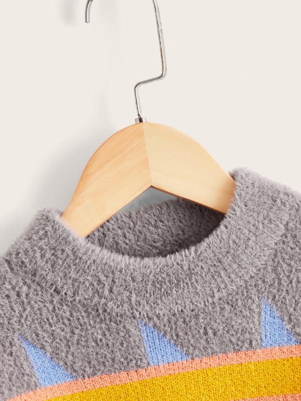 Toddler Boys Geo Pattern Fluffy Knit Sweater SHE01