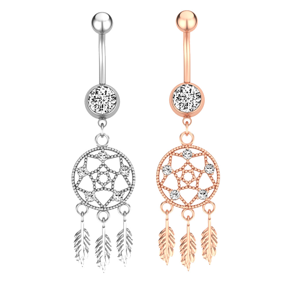 New Surgical Titanium Stainless Steel Belly Button Ring Diamond Butterfly Dangle Navel Barbell Stud for Women Rose Gold Cubic Zirconia Piercing Bling 