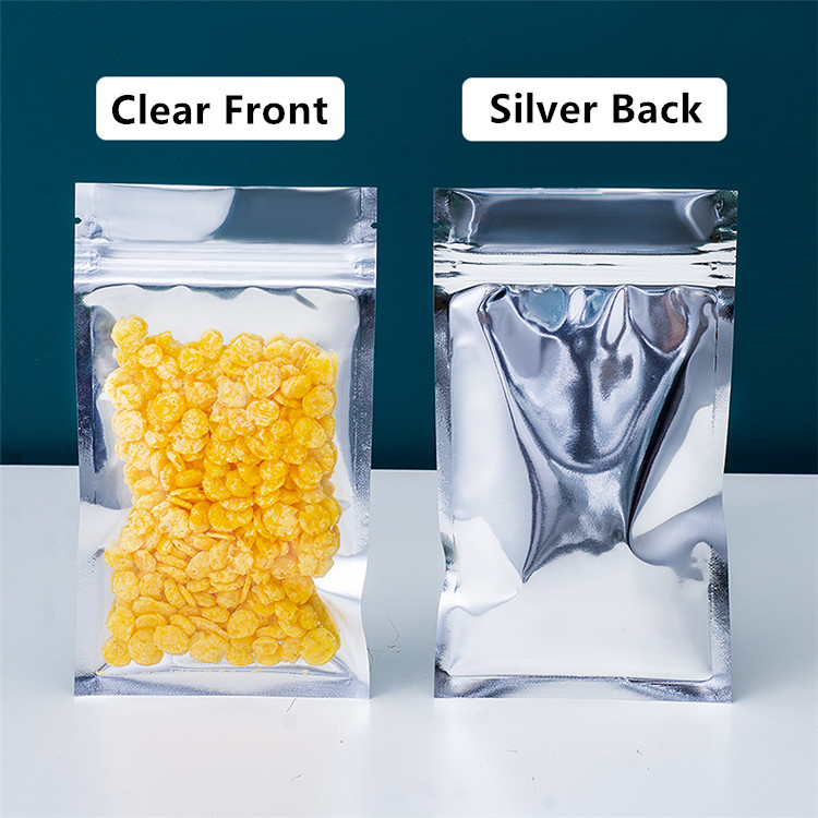 100PCS Clear Front Silver Aluminum Foil Zip Lock Packaging Bags Resealable Heat Sealing Snack Coffee Beans Powder Sugar Cereals Beaf Gifts Storage Zip