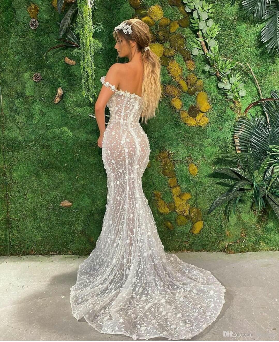 Sexy See Through Mermaid Wedding Dresses with Detachable Train 3D Floral Lace Fishtail Beach Summer Holiday Princess Bridal Gowns