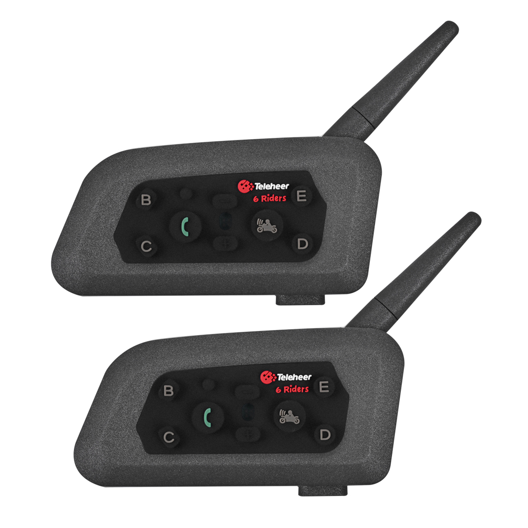 

Teleheer V6 Bluetooth Motorcycle Helmets Communication System Full Duplex Intercom Supports 6 Riders to Connect up to 1500M Transmission