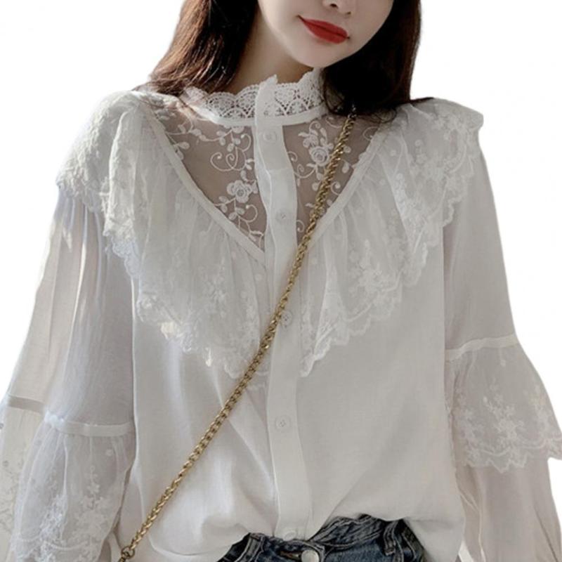 Women's Blouses & Shirts Loose Embroidery Shirt Korean Style Lace Stand Collar Lantern Sleeve Women For Daily Wear Vintage, White
Women's Blouses & Shirts Loose Embroidery Shirt Korean Style Lace Stand Collar Lantern Sleeve Women For Daily Wear Vintage, White