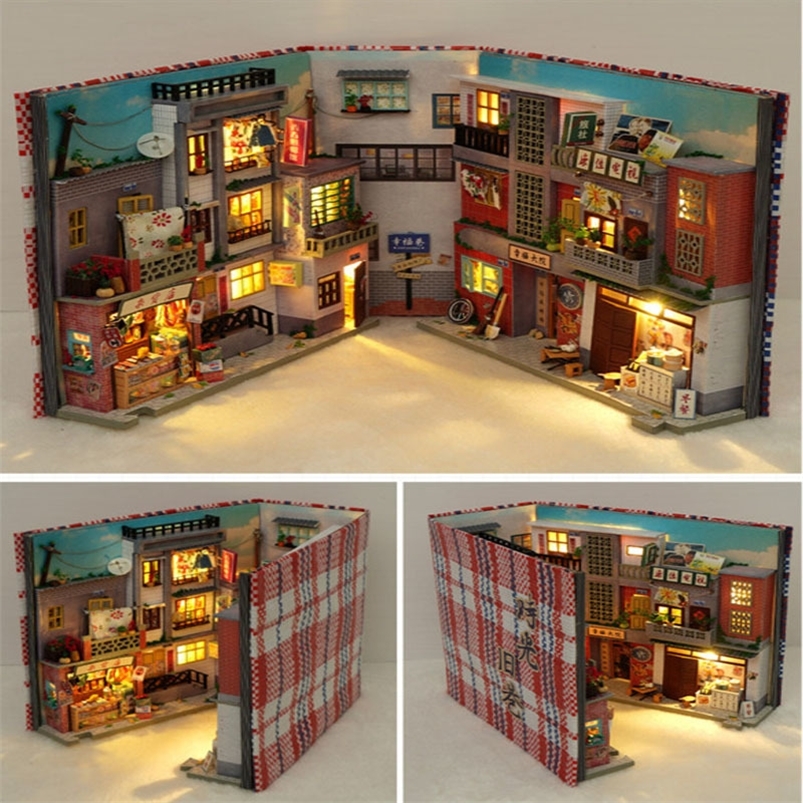 DIY Book Nook Shelf Insert Kits Miniature Dollhouse With Furniture Room Box Time Alley Bookends Japanese Store Toys Kids Gifts 220813