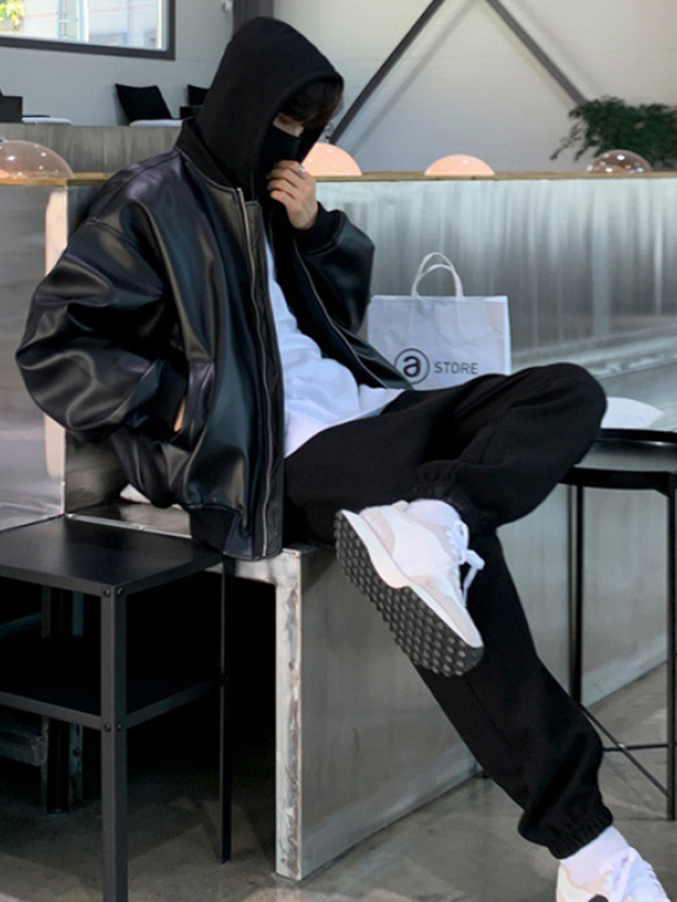 IEFB PU Leather Men's Splicing Hooded Jacket Korean Loose Fashion Solid Color Casual Temperament Zipper 9A1507 220816