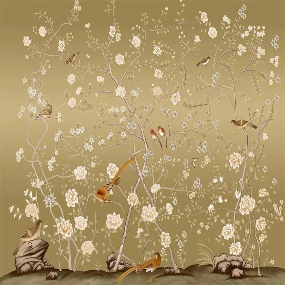 Custom wallpaper photo hand-painted pen and bird picture