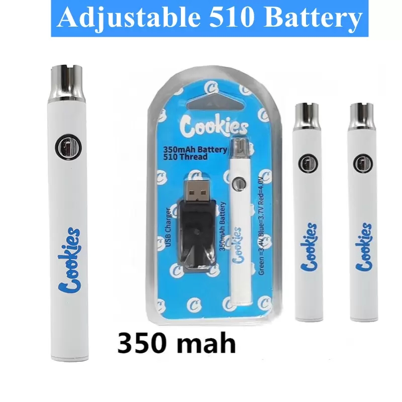 Cookies Preheat Battery Charger Kits 510 Thread Vape Pen Preheating 350mah VV Variable Voltage Batteries Blister pack Electronic Cigarette
Cookies Preheat Battery Charger Kits 510 Thread Vape Pen Preheating 350mah VV Variable Voltage Batteries Blister pack Electronic Cigarette