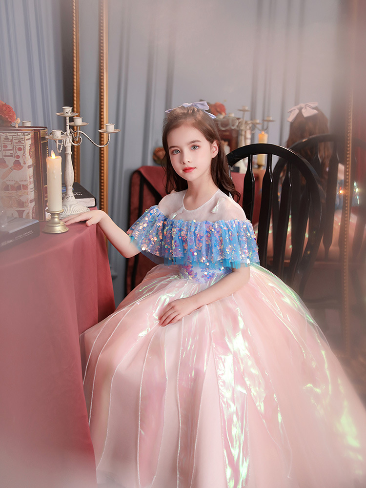 2023 New Princess Flower Girl Dresses For Weddings Jewel Neck Lace Applique sequined ball gown Girls Pageant Birthday Prom Gowns