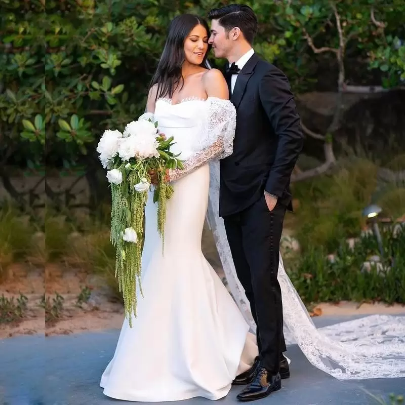 Long Sleeves 2022 Mermaid Wedding Dresses Bridal Gown Sweetheart Neck Custom Made Satin Floor Length Lace Plus Size Vestidos De Novia Mariee
