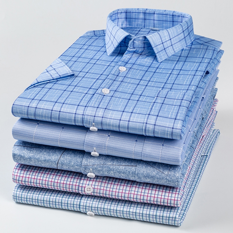Summer Short Sleeve Men Casual Shirts Business Regular Fit Stretch Plaid Shirt For Mens Checkered Leisure Foral Comfortable 6xl 220322