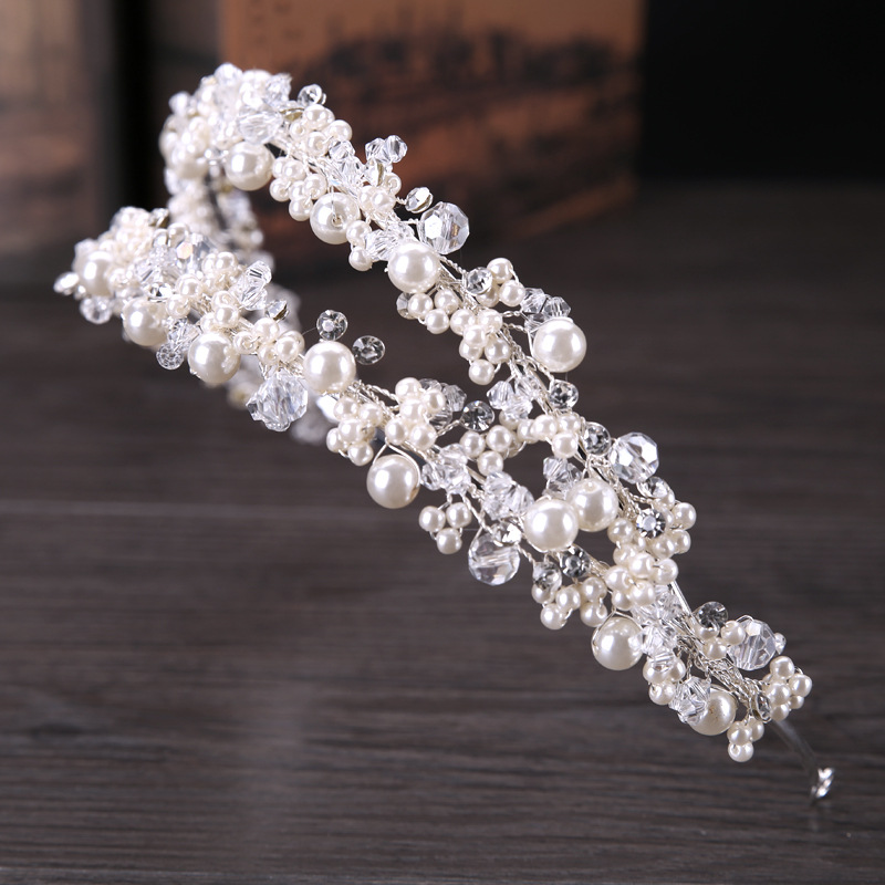 Bridal Crowns Hair Bands korea Bride Crystal Tiara Princess Pearl Crown Wedding Tiaras Headpieces Birthday Party Tiaras Jewelry Ac