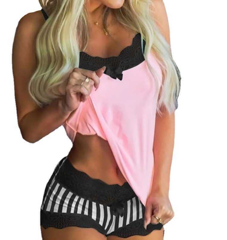 Women's Sleep color Clothes Women's Clothing 2023 Printed Pajama suit suspender Top shorts two piece home suit Size S - 5 xl