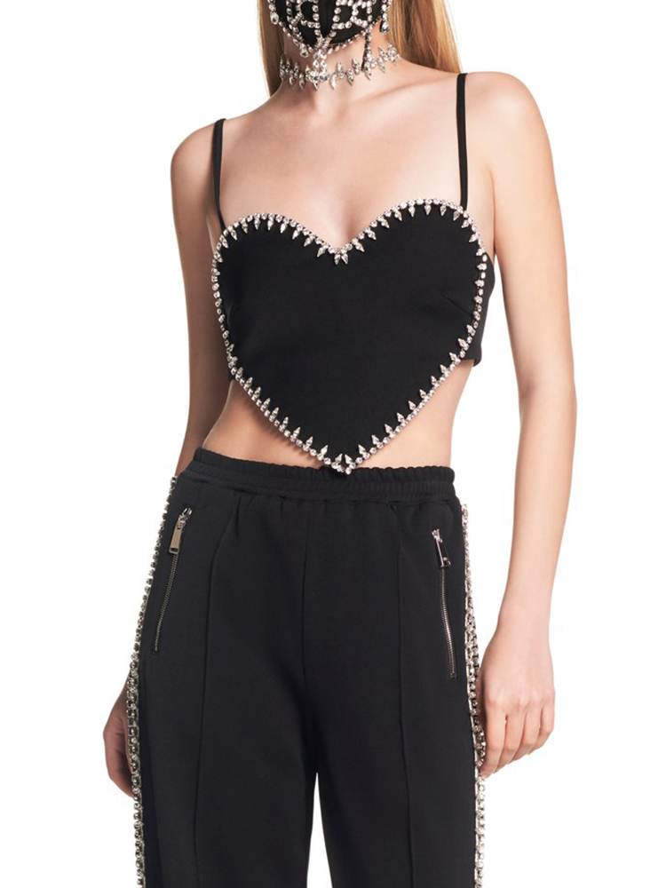 VGH High Street Patchwork Diamond Zipper Tank Tops For Women V Neck Sleeveless Solid Sexy Vests Female Summer Fashion Style 220316