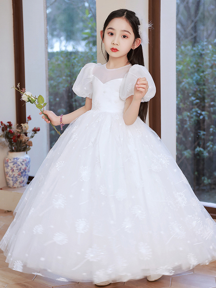 Bling Crystal Flower Girls Dresses For Teens Floor Length Beach Ball Gown Girl Pageant Party Gowns Tulle Skirt Formal Princess Kids Wear 403