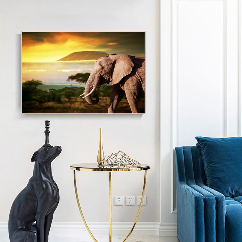Modern Animals Landscape Posters and Prints Wall Art Canvas Painting African Elephant Pictures for Living Room Decor No Frame